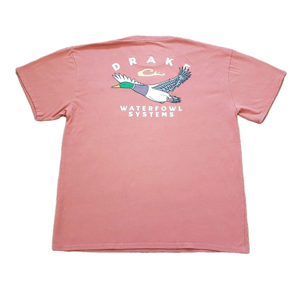 Drake Waterfowl Systems Sz XL Mens Pink Double Side Pocket T-Shirt Hunting